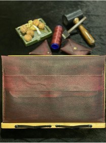 Resim MAT Deri Macbook Kılıf 13"/13.3" Pro Ve Air Uyumlu Bordo Efektli Hakiki Deri Taşıma Çantası 
