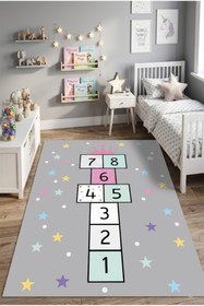 Resim NORELLAHOME Seksek Oyun Halısı Yıldız Desenli Kaymaz Taban Yıkanabilir Çocuk Oyun Halısı Eğitici Aktivite Halısı 