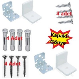 Resim Mobilya Dolap Duvar Montaj Beyaz Askı Elemanı - Dekoratif L Demir Gönye Köşebent - Köşe Bağlantı Aparatı 2 Adet 