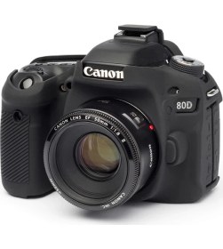 Resim EasyCover Canon 80D Silikon Kılıf ECC80DB (Siyah) 