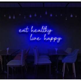 Resim Twins Led Eat Healthy Live Happy Yazılı Neon Tabela Mavi Model:model:30903366 Mavi 