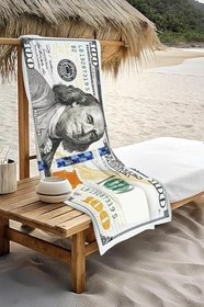 Resim Dijital Baskı Plaj Deniz Havlusu Dolar Desenli Peştamal HVL0103 