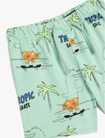 Resim Koton Palmiye Baskılı Pamuklu Beli Lastikli Bermuda Şort Yeşil 5smb40032tk Yeşil 