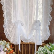 Resim 1 adet, Fransız Romantik Balon Perde, Dantel Perde Şeffaf Perde Voile Beyaz Perde Kurdele Bağcık Balon Perde Mutfak Cafe Perdesi Küçük Pencere Valansı Ruffle Dantel Perde Oda Ofis Düğün Ev Dekorasyonu için 