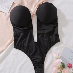 Resim Kadınların Yüksek Destekli Sırtı Açık Bodysuit - Dolgusuz, Düz Renk, Şeffaf Askılar, Bel ve Karın Kontrolü, Düğün Elbiseleri ve Resmi Giyim için İdeal, Düğün Elbisesi İç Çamaşırı, Şık Tasarım, Pürüzsüz Dokuma 