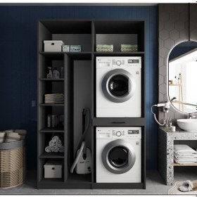 Resim Megan Çamaşır Ve Kurutma Makinesi Dolabı Banyo Dolabı Füme Füme 