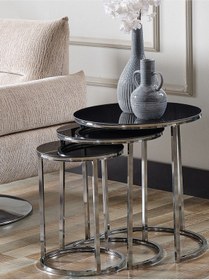 Resim 3' Lü Siyah Nikel Metal Sehpa 