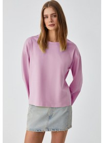 Resim Grimelange Basıl Kadını Oversize %100 Organik Pamuk Örme Uzun Kol Pembe T-shirt Pembe 