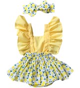 Resim Berakids Kız Bebek Limon Desen Fırfırlı Sarı Slopet Bandana Set 0-2 Yaş 