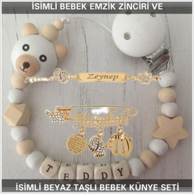 Resim Sahi Aksesuar İsimli Bebek Emzik Zinciri Ve İsimli Bebek Künye Seti Bezyı704 Bebek Mavisi - Beyaz 