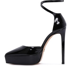 Resim Derimod Kadın Siyah Bilekten Tokalı Platform Topuklu Rugan Deri Ayakkabı 24WFD120116 
