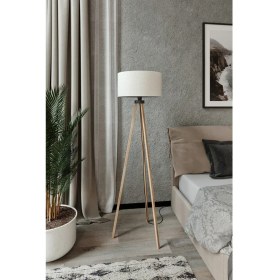Resim Moda35. Yuvarlak Bej Kumaş Başlık Mdf Tripod Kahve Ayak LY520 