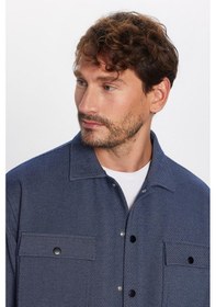 Resim Tudors Erkek Relax Fit Rahat Kesim Çift Cepli Örme Lacivert Apaş Yaka Gömlek-32944 Lacivert 