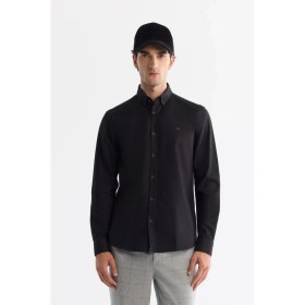 Resim AVVA Erkek Siyah Düğmeli Yaka Pamuklu Soft Touch Regular Fit Gömlek B002036 