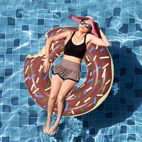 Resim 1 Adet Donut Şişme Yüzme Halkası - Hızlı Şişirme Valfi, Toksik Olmayan PVC Yüzdürme Halkası, Yetişkinler İçin Havuz, Plaj, Göl - Sprinkles Desenli Kahverengi, Havuz Partileri ve Yaz Eğlencesi için, Canlı Renkli Yüzer Halat, Dayanıklı Su Yüzme Aparatı, Açık Hava Keyfi 