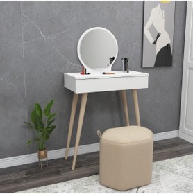 Resim Arnetti Siena Çekmeceli Ahşap Ayaklı Aynalı Makyaj Masası, Beyaz - Siena 