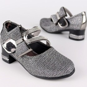 Resim Kız Çocuk Ayakkabı Papyonlu Babet Taşlı Simli Gri 001 