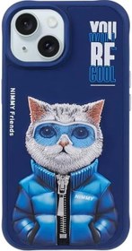 Resim Nimmy iPhone 15 Uyumlu 3D Gözlük Fermuar Kedi Detaylı Nakış İşlemeli Kabartmalı Cool Cute Kılıf 
