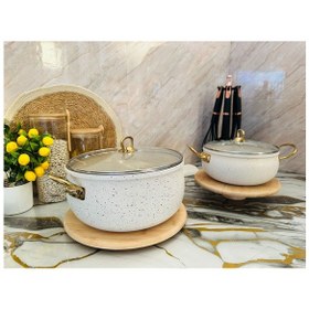 Resim 4 Parça Beyaz Granit Tencere Seti Gold Kulplu 20 Cm & 26 Cm Cam Kapaklı Beyaz 