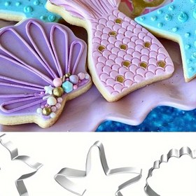 Resim 3'lü Set Denizatı ve Denizyıldızı Kurabiye Kalıbı - Denizin Altında Denizkızı Temalı Doğum Günü Partisi Süslemesi, Kendin Yap Pasta ve Bisküvi Pişirme Aracı 