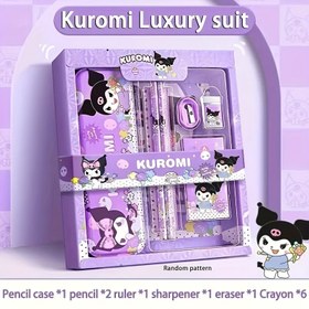 Resim 12/6 adet/set Sanrio için for kuromi Kırtasiye Seti Kalem Silgi Cetvel Öğrenci Öğrenme Malzemeleri Okul Kırtasiye Hediye Okula Dönüş Sezonu Kız Okulu Üniforması Aksesuarları 