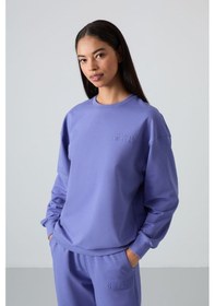 Resim Tommy Life Eflatun Basic Pamuklu O Yaka Oversize Lastik Paça Kadın Eşofman Takım - 95287 Mor 