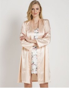 Resim Magic Form 30427 Düz Saten Kumaşlı Arkası Bride Yazılı Kısa Sabahlık - Somon Somon 