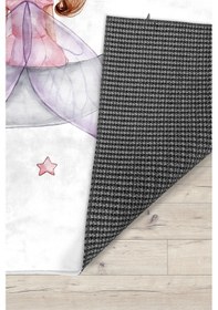 Resim Sevimli Ayda Oturan Kız Bambu Çocuk Halısı Beyaz 