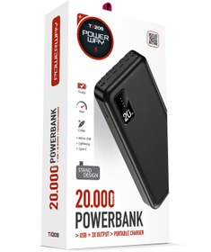 Resim Powerway 20.000 Mah Kablolu Dijital Göstergeli 20.000 Mah Garantili Dahili Stand TX209 Siyah Powerbank 