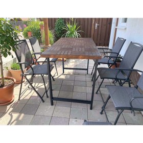 Resim MİRRORSS Retro tasrım ceviz renk Balkon Bahçe Masası Yemek masası metla ayak 120 X 60 cm , x 75 cm 
