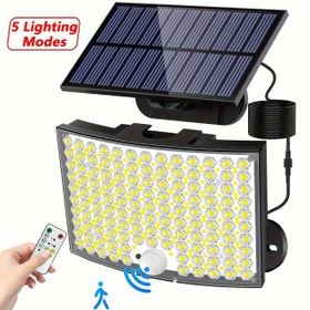 Resim 1/2 adet Güneş Işıkları Dış Mekan, Su Geçirmez, 5 Aydınlatma Modlu/5m Kablolu Güneş LED Spot Işık, 268 LED Yüksek Parlaklık Güvenlik Işıkları Uzaktan Kumanda ile, 3 Modlu Hareket Sensörlü Sel Duvar Işıkları Bahçe, Yolu, Garaj ve Sokak Işığı için 