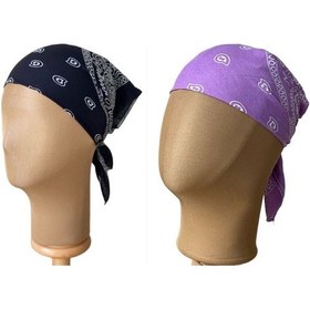 Resim Pamuklu Klasik Desen Unisex 2li Bandana Seti Renkli Bandana Etnik Desenli A Kalite Bandana Siyah - Lila 