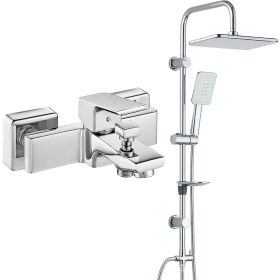 Resim T-may Eca Tiera Banyo Bataryası+T-May Banyo Çınar Dikdörtgen Tepe Duş Takımı Seti Paslanmaz Krom 