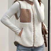 Resim Şık Mandarin Yaka Ceket - Siyah & Bordo Renk Bloklu, Cepli Lapel Yaka Kışlık Mont - Makinede Yıkanabilir Kore/Çin Esintili Dış Giyim Sonbahar/Kış İçin (Kuru Temizleme Yok) 