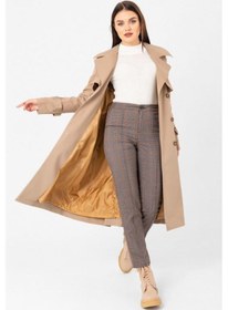 Resim Pastelastore %100 Pamuk Gabardin Uzun 110cm Astarlı Kemerli Kadın Trençkot 1111 Yeni Bej 