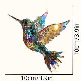 Resim 2D Düz Hummingbird Suncatcher- Lüks Edisyon, Renkli Akrilik Cam, Dört Mevsim Dekoratif Kapı Asılı, Benzersiz Ev Bahçe Hediyesi, İdeal Tatil Dekorasyonu, Kuş Severler için Mükemmel Seçim 