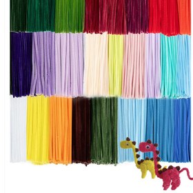 Resim DIY El Sanatları, Noel Süslemeleri, Çiçek Yapımı İçin Uygun 5 Renkli Kalın Kabarık Şönil Boru Temizleyiciler - 5 Renk Karışımı (,,,,) Sanat ve El Sanatları İçin 