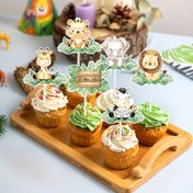 Resim 18 Adet Orman Safari Hayvan Temalı Cupcake Topperları, 1. Doğum Günü Partisi Süslemesi Için Tatlı Muffin Yiyecek Kekleri Picks, Kek İçine Ekleme 