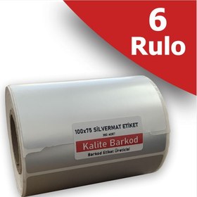 Resim Kalite Barkod 100X75 Silvermat Etiket 6 Rulo Demirbaş Etiketi 