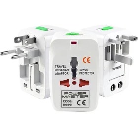 Resim Powermaster 2886 (125V-250V-6A-13A) Beyaz Universal Çoklu Priz Çevirici Seyahat Adaptörü 