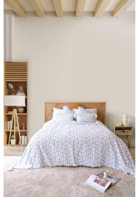 Resim İskandinav Yatak Örtüsü Seti Çift Kişilik Set Bohem Punch Panç Desen Lotus Gri Renkli 