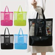 Resim Serinletme Bölmesi ile Katlanabilir Hafif Plaj Tote Çantası, Polyester Tatil Stili Taşıma Çantası, 13 Renk, Manyetik Kapanış, Sabit Omuz Askısı, Havlu ve Mayo Saklama Çantası, ve Dayanıklı, Seyahat için Temel 