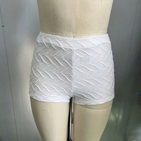 Resim Kadınlar için Beyaz Dalgalı Dokulu Yüzme Şortları - Polyester ve Elastan, Esnek Kumaş, Görünmez, Plaj Tatilleri ve Günlük Geziler için İdeal, Plaj Tatili Temel 