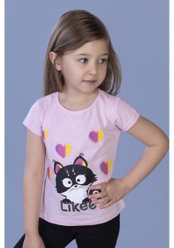 Resim Toontoy Kids Toontoy Kız Çocuk Likee Kedi Baskılı Tişört Pembe 