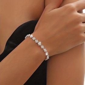 Resim Kadınlar için Lüks Parıldayan Taşlı Pençe Zincir Bileklik - Şık Kare Tasarım, Günlük Kıyafetler için Mükemmel, Moda Trendi, Taşlı, Kaynaklı 