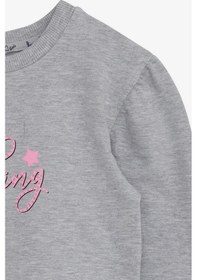 Resim Breeze Kız Çocuk Sweatshirt Simli Yazı Baskılı 8-14 Yaş, Gri Melanj 
