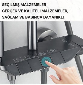 Resim Piano 5 Fonksiyonlu Kendinden Banyo Bataryalı Dijital Akıllı Robot Duş Seti Tepe Duş Seti Gri 