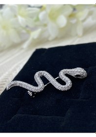 Resim Kyver Yılan Model Full Zirkon Taşlı Broş Silver 
