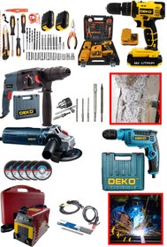 Resim DEKO TURKEY 5'li Süper Usta Işi Atölye Seti 200a Dijital Invertör Kaynak Makinesi + Matkap Avuç Taşlama Kırıcı 