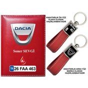 Resim Plakanıza Özel Dacia Logolu Kırmızı Ruhsat Kabı Ve Anahtarlık 
